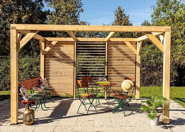 magasin Castorama Pergola Auvent Autoportant Manuel Bois Veneto Habrita VT3431V 3,40 X 3,12 M 1